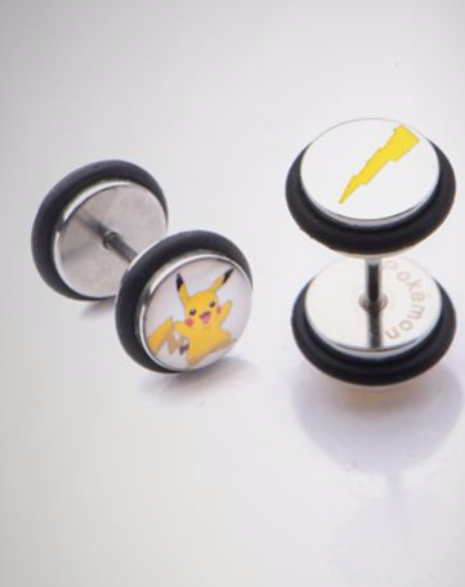 Pikachu Stainless Steel 18-Gauge Screw-Back Faux Plug Earrings